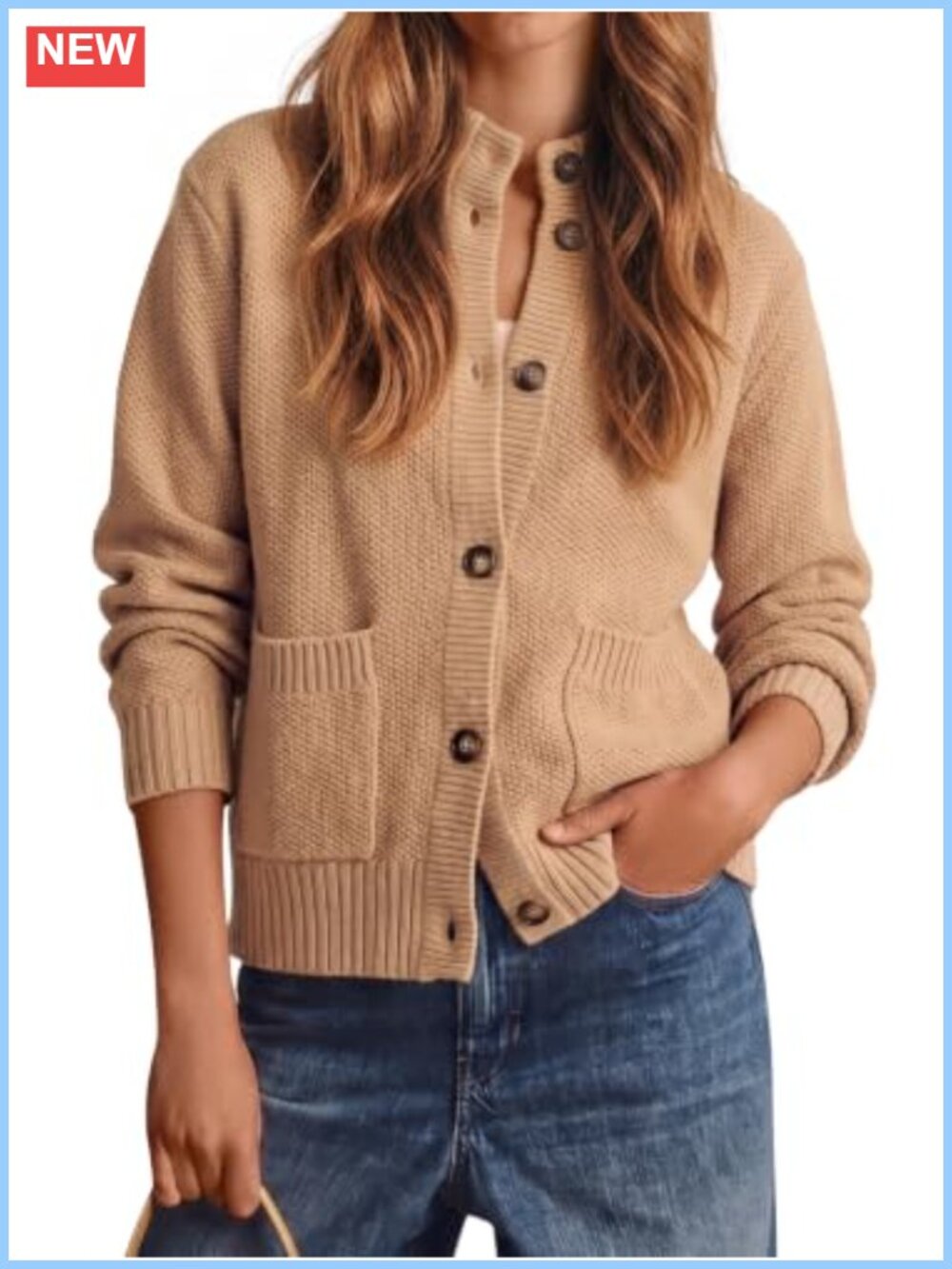 Chunky Knit Button Down Cardigan Long Sleeve Mock Neck Sweater